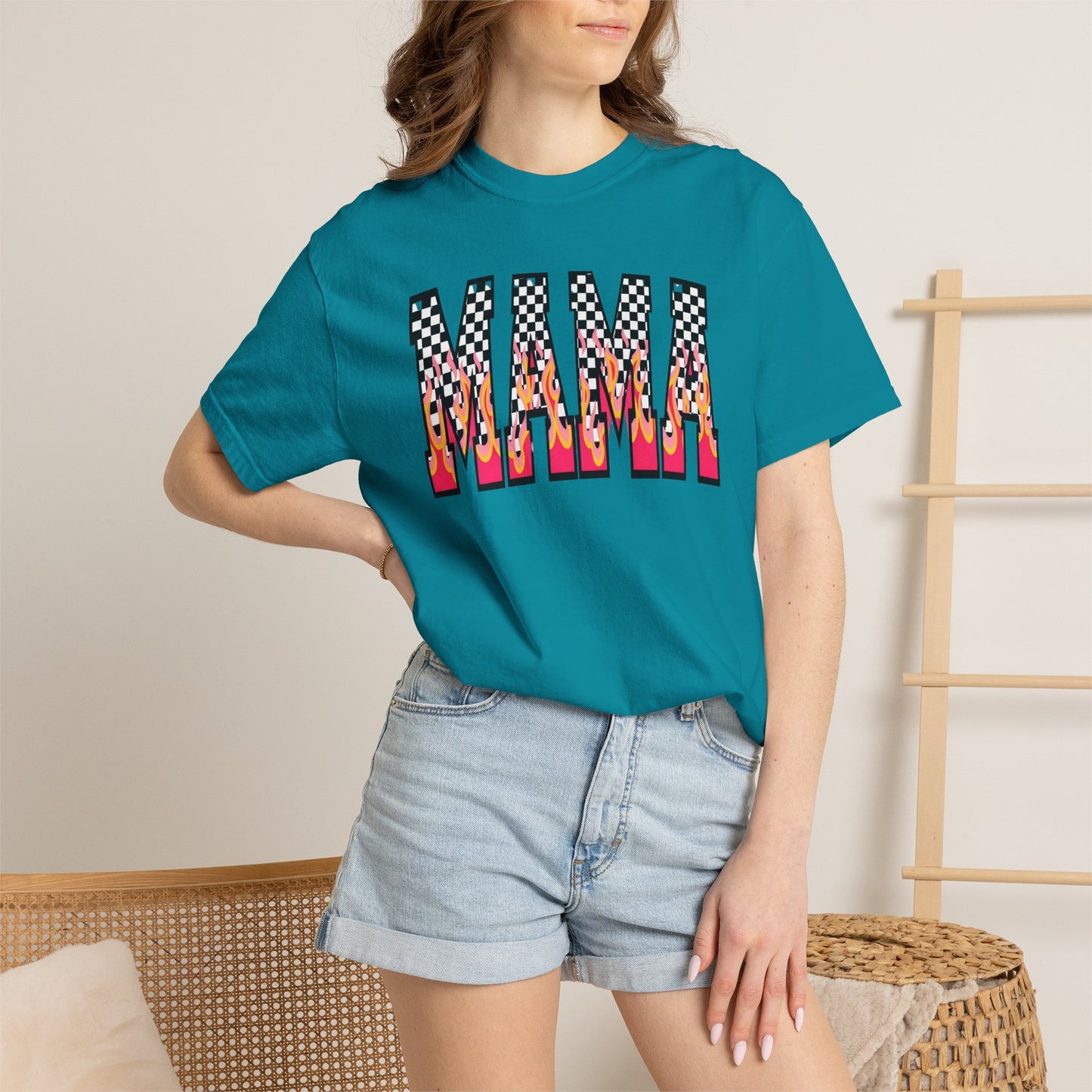 Mama Graphic T-Shirt — Checkerboard & Flame Retro Tee