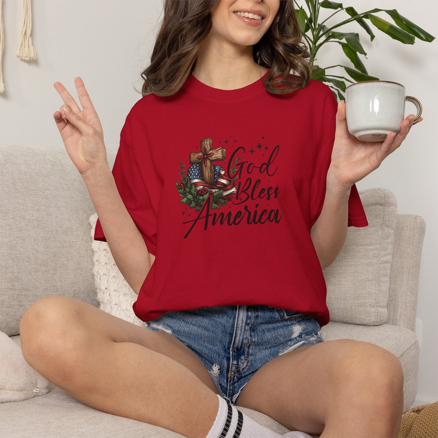 God Bless America Cross T-Shirt — Patriotic Christian Tee