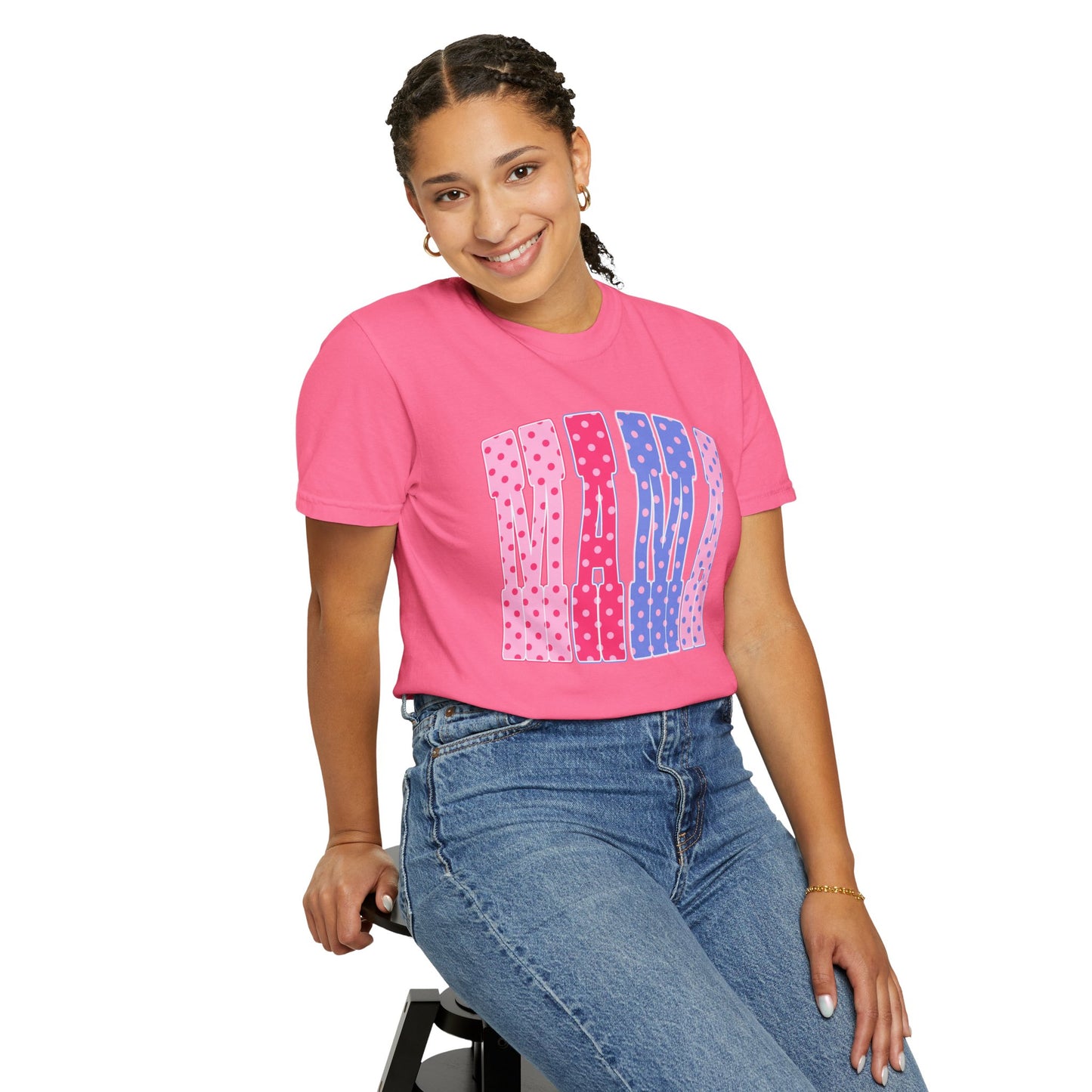 Mama Polka Dot Graphic T-Shirt — Pink & Purple Retro Mother's Day Tee