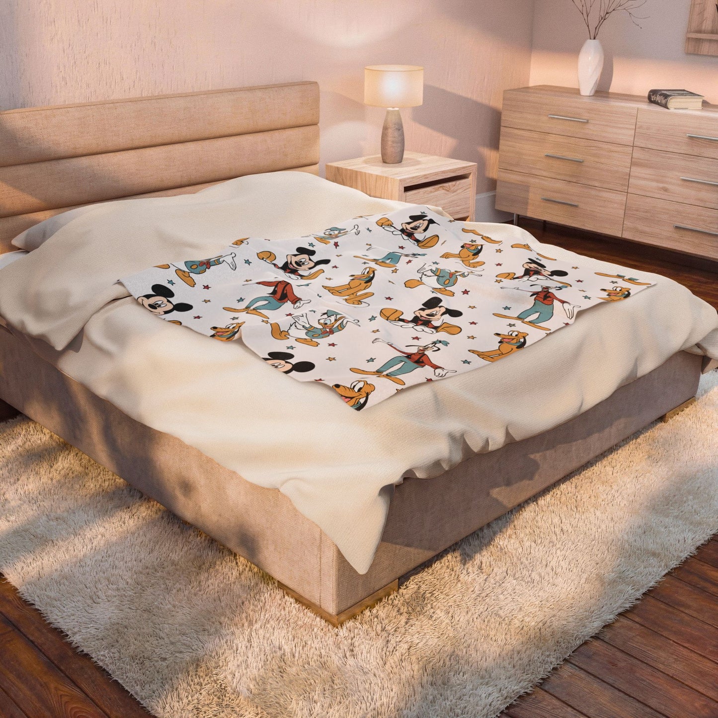 Vintage Mickey & Friends Velveteen Plush Blanket — Soft Cartoon Character Throw for Kids & Disney Fans