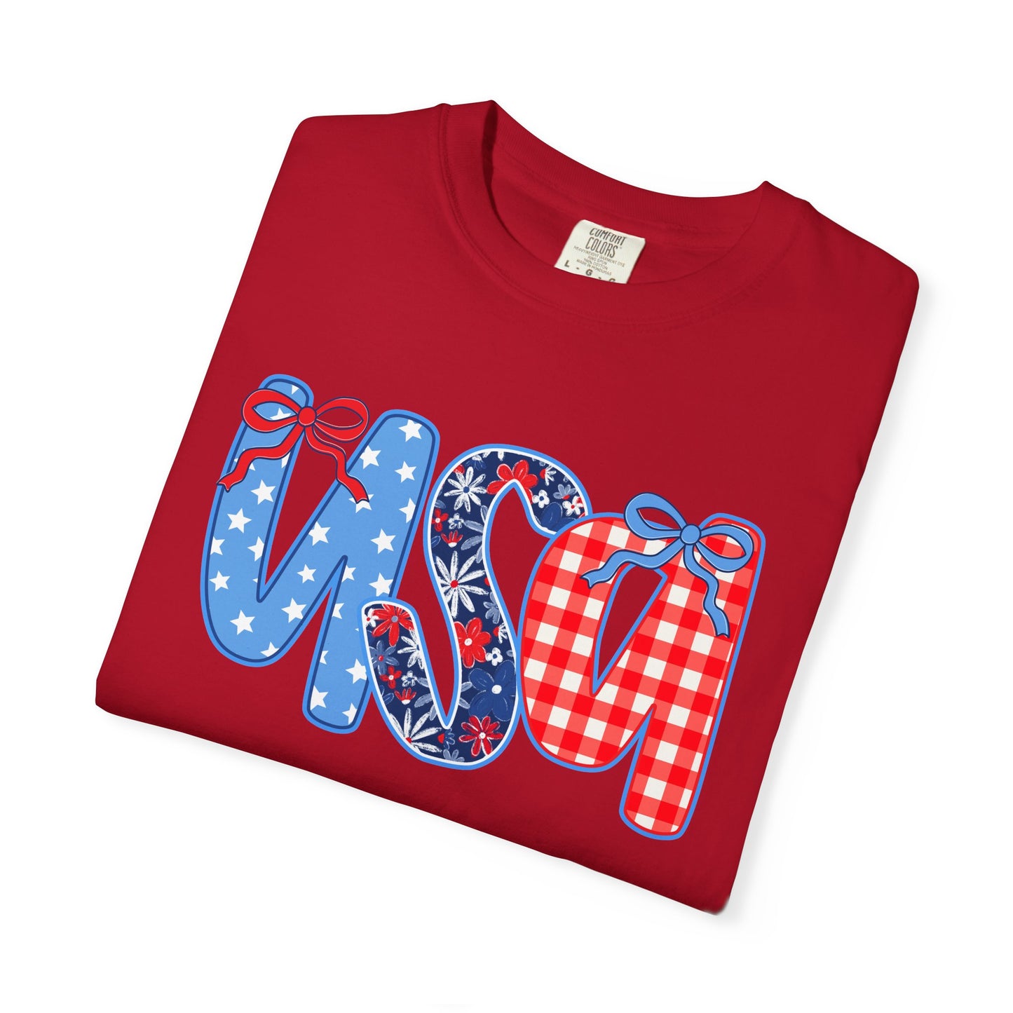 USA Patriotic T-Shirt - Red White Blue Bow Ribbon Design