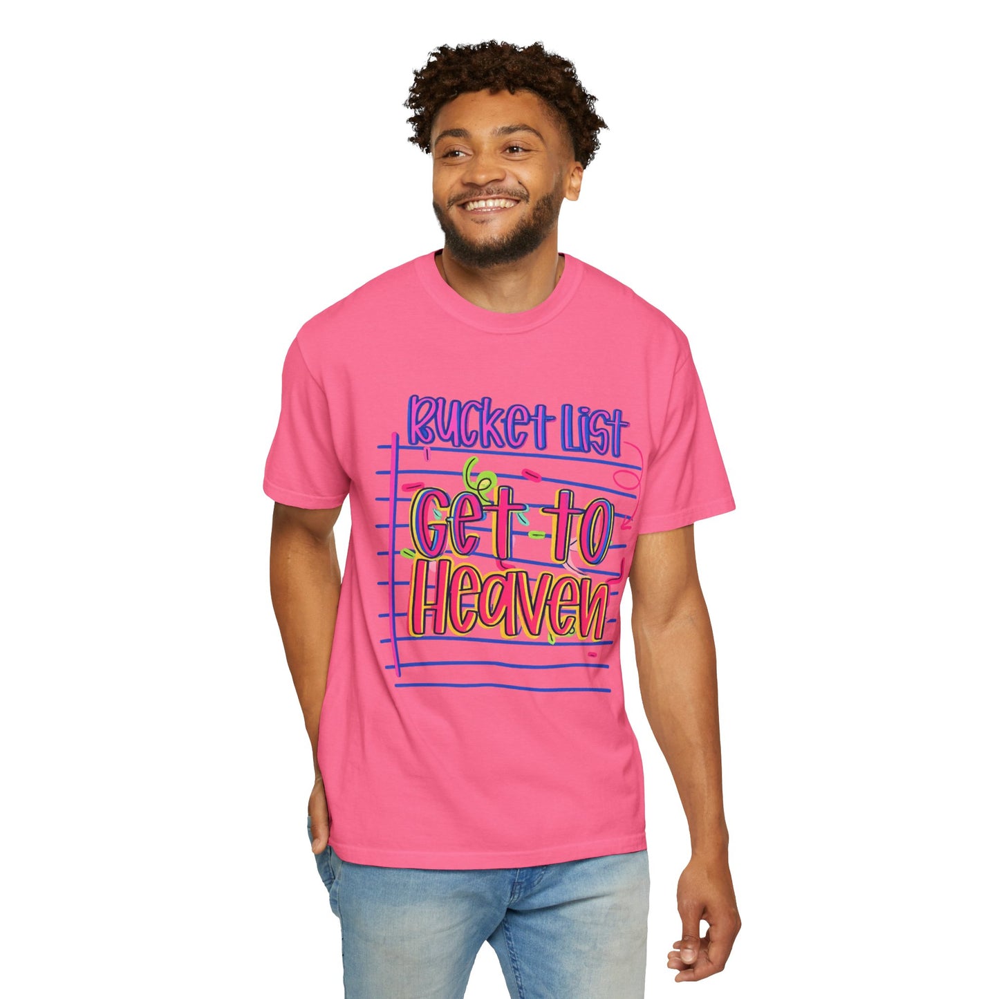 Get to Heaven T-Shirt — "Bucket List" Colorful Notebook Graphic