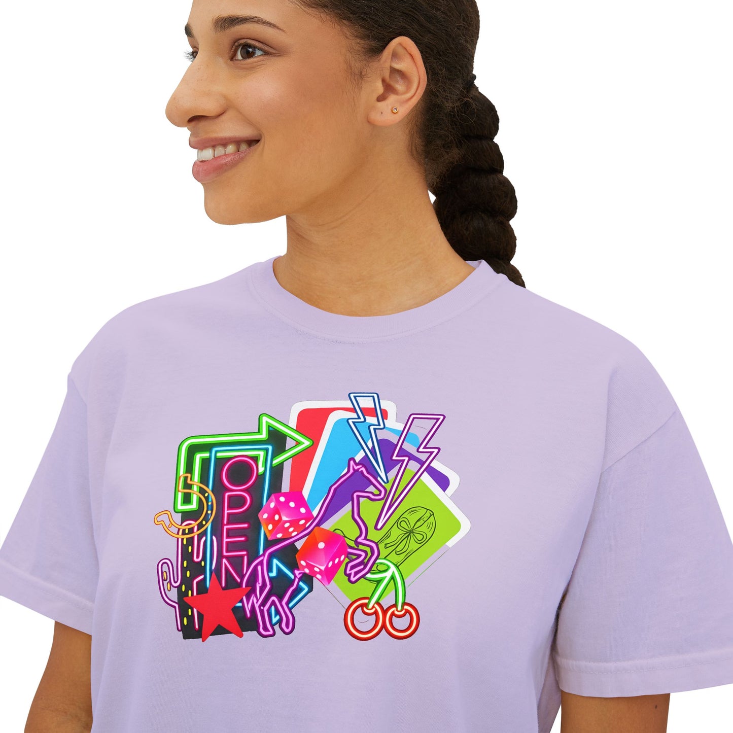 Retro Neon Makeup Graphic Tee — Women's Boxy Tee