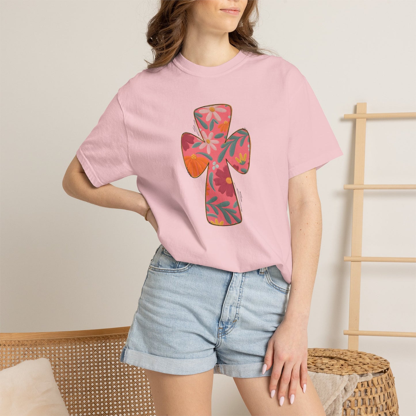 Floral Cross T-Shirt — Tropical Flower Graphic Tee
