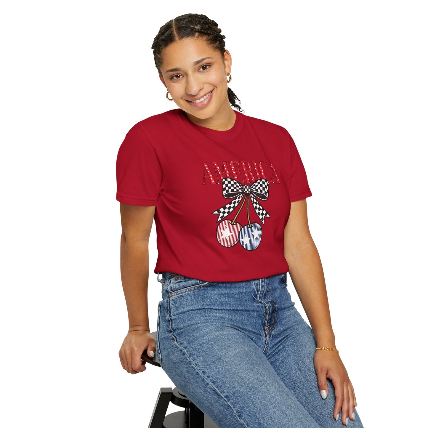 America Cherry Graphic T-Shirt — Patriotic 4th of July Tee