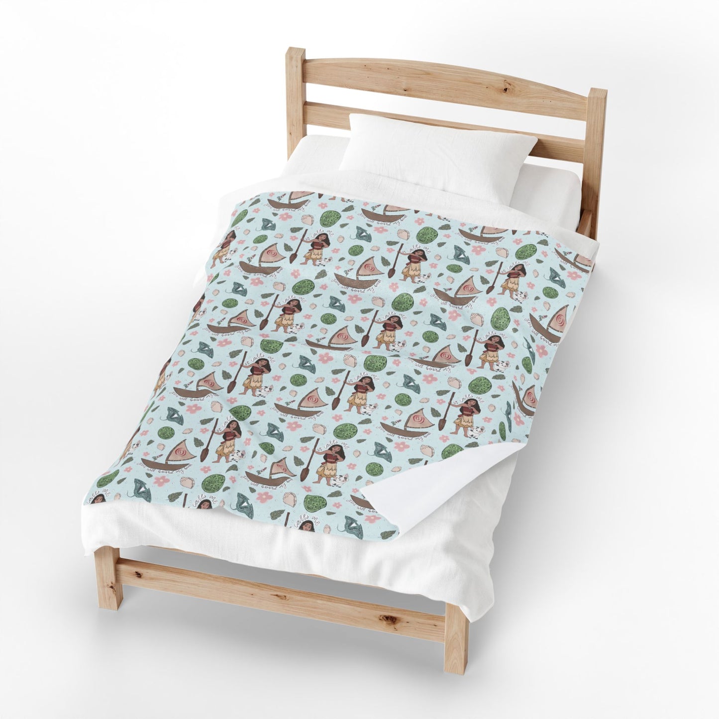Island Girl Pattern Velveteen Plush Blanket – Tropical Boat & Palm Print Cozy Throw