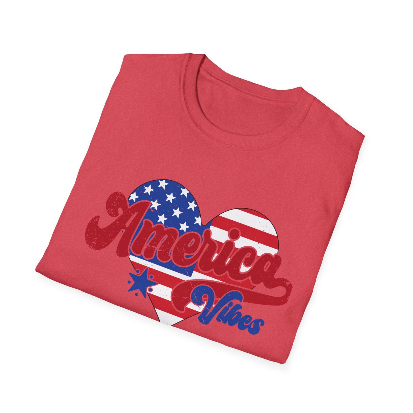 America Vibes Heart T-Shirt — Patriotic USA Flag Graphic Tee for 4th of July