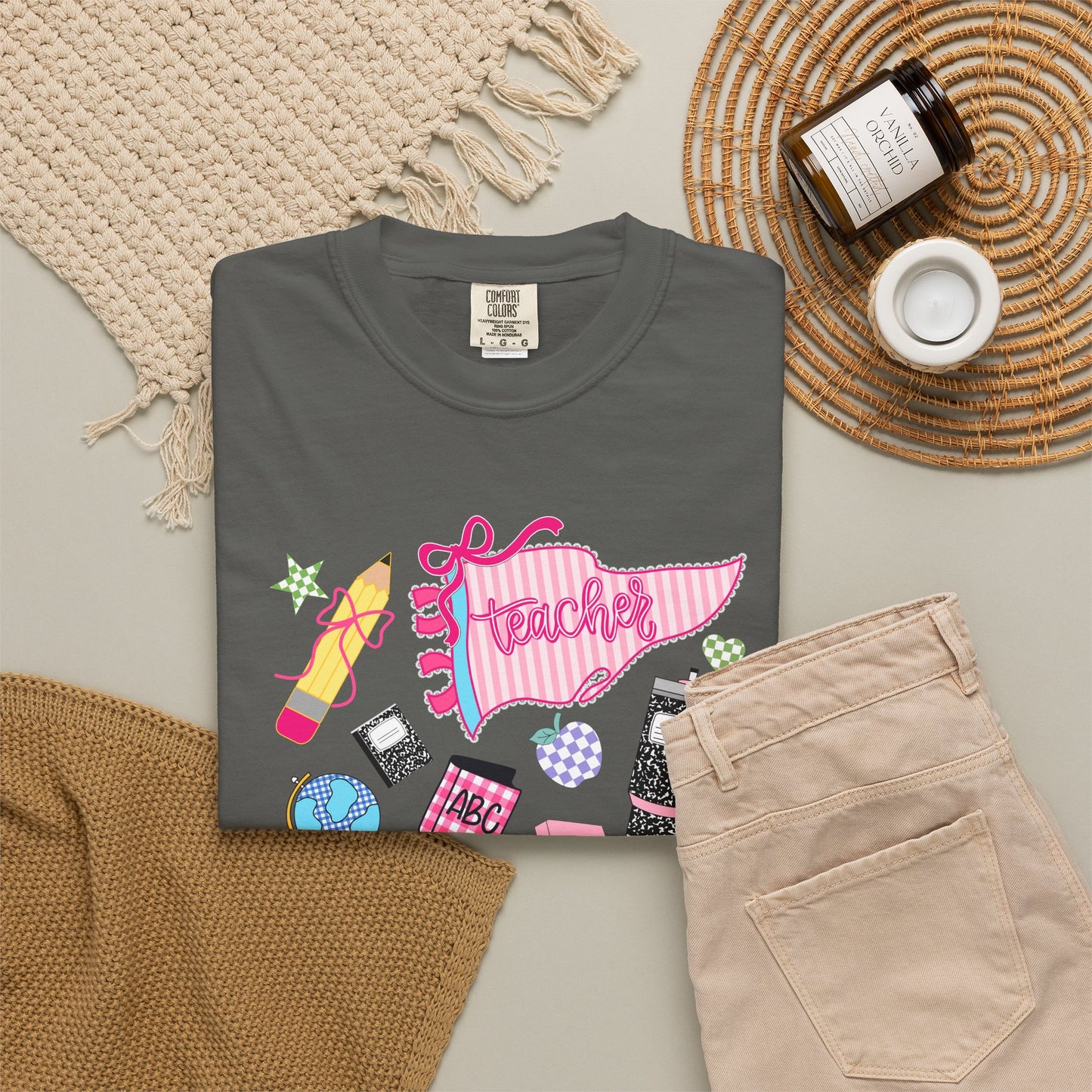 Teacher Essentials T-Shirt — Fun School Supplies Graphic