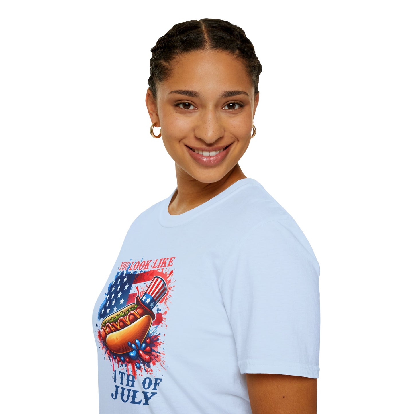 4th of July Hot Dog T-Shirt - American Flag BBQ Patriotic Tee