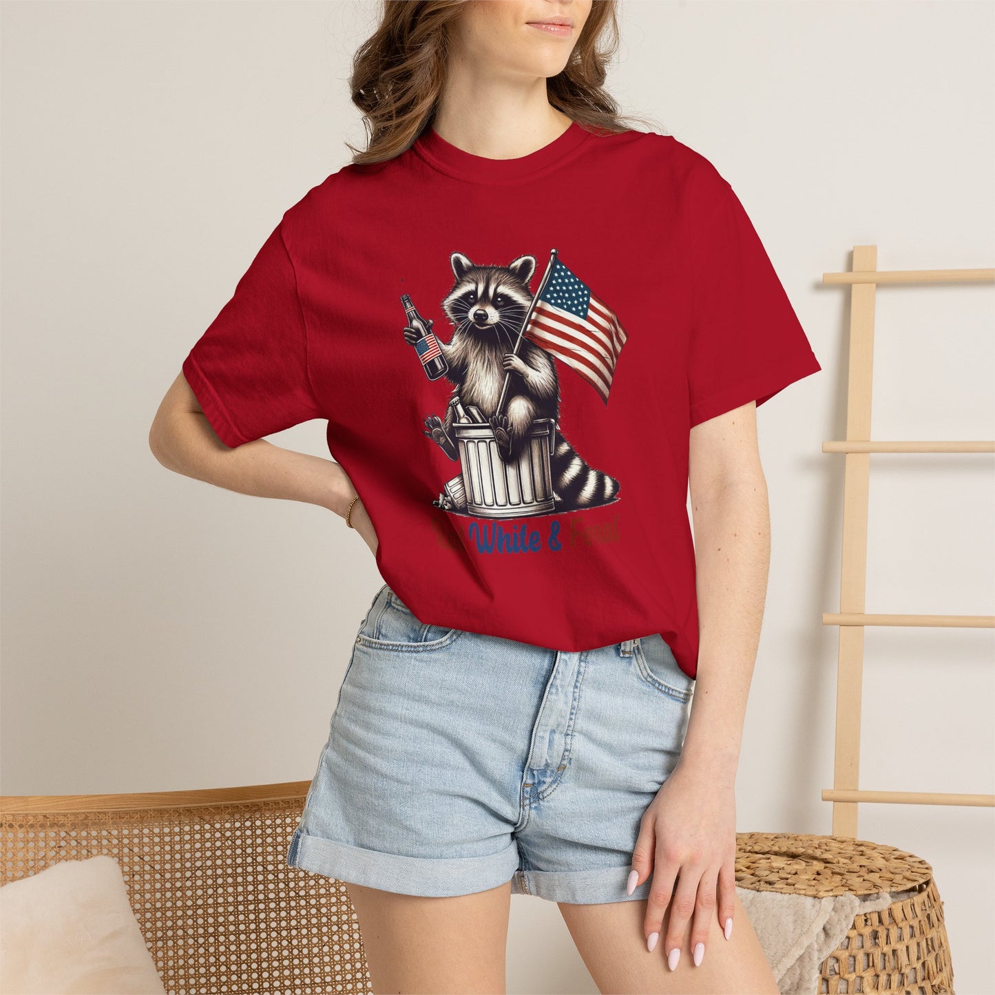 Patriotic Raccoon T-Shirt — "Red White & Feral" American Flag Graphic