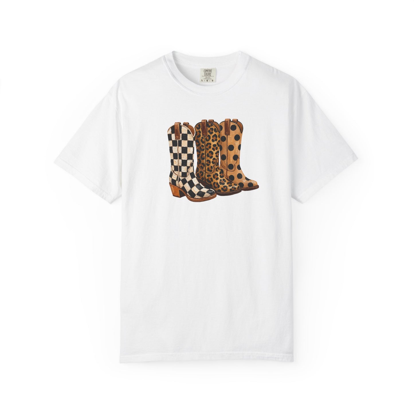 Cowgirl Boots Graphic T-Shirt — Checker & Leopard Print Western Tee