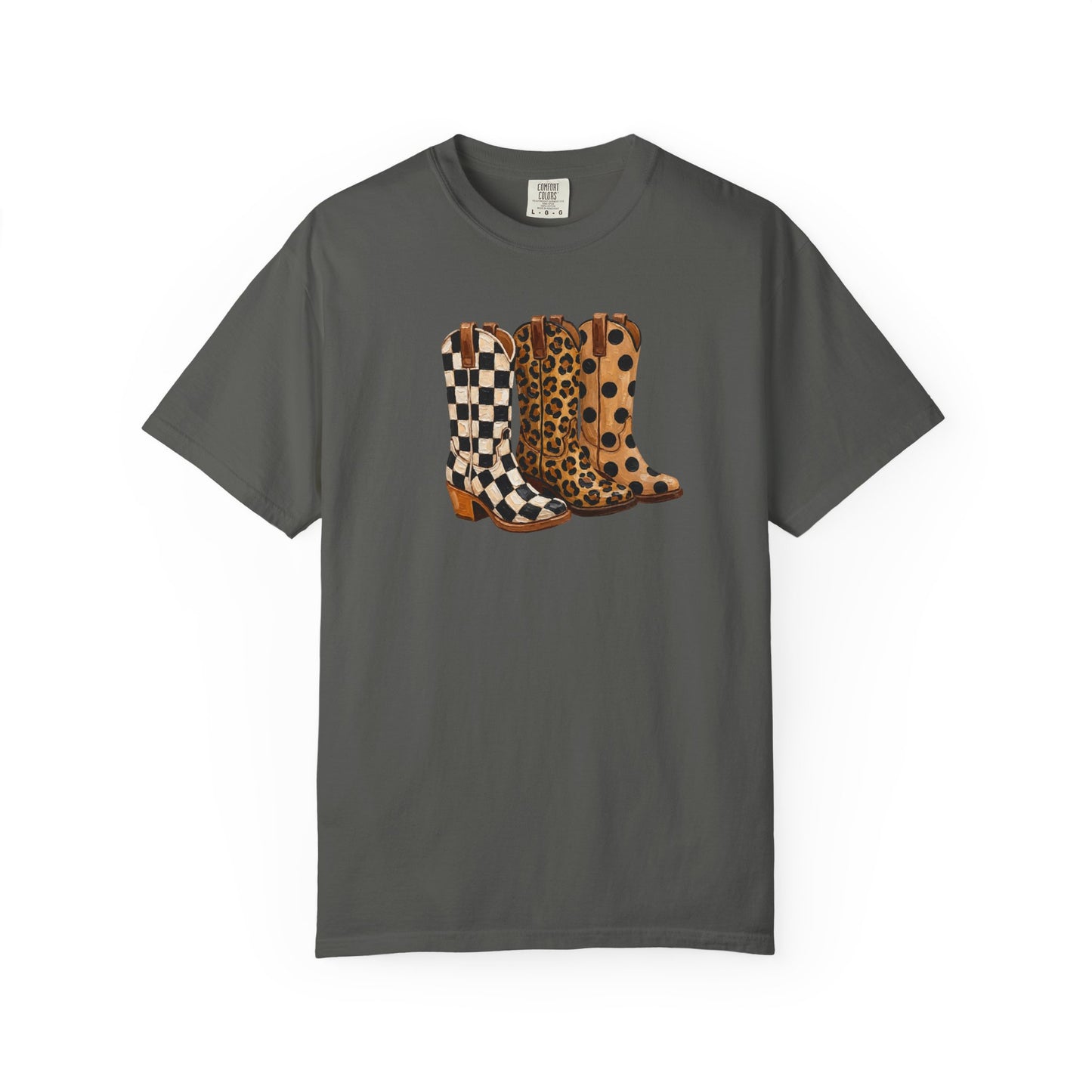 Cowgirl Boots Graphic T-Shirt — Checker & Leopard Print Western Tee