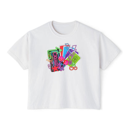 Retro Neon Makeup Graphic Tee — Women's Boxy Tee