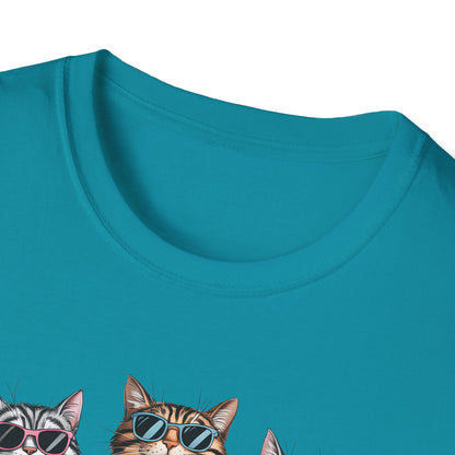 Funny Cats in Bathing Suits T-Shirt — Retro Trio Cat Beach Tee