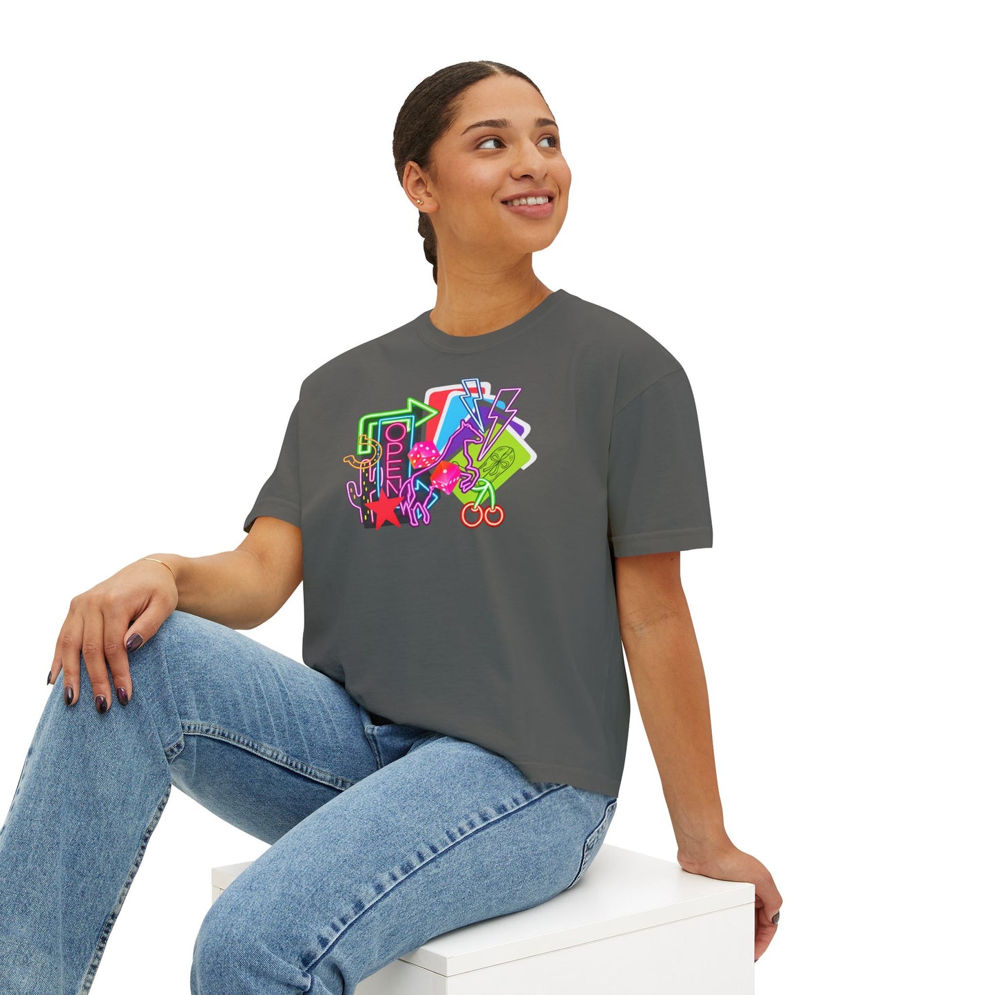Retro Neon Makeup Graphic Tee — Women's Boxy Tee