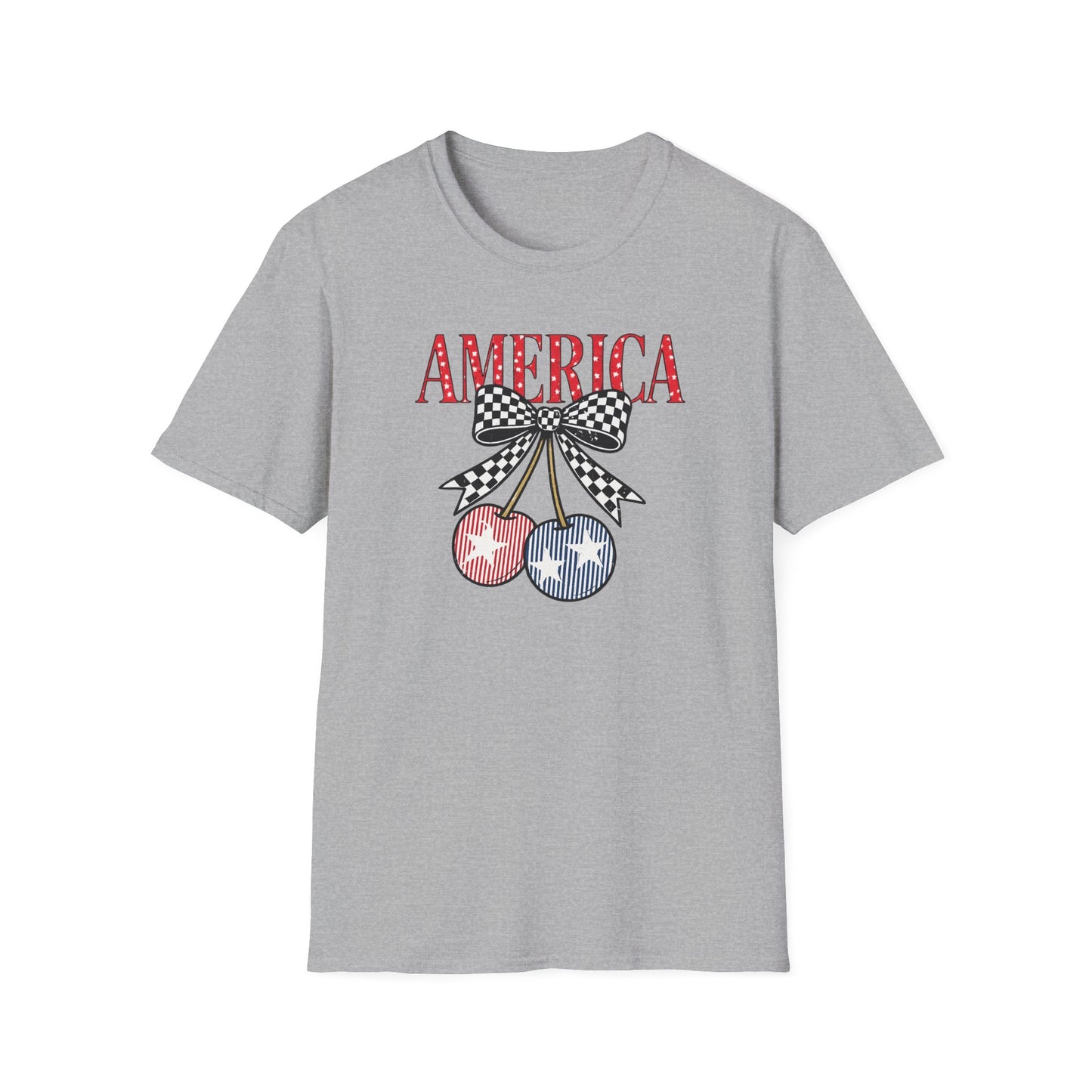America Cherry Graphic T-Shirt – Patriotic Stars & Stripes Fourth of July Tee