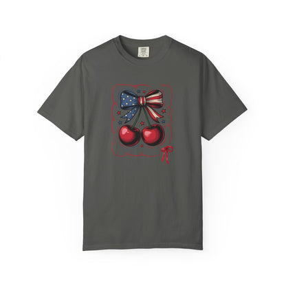 American Flag Cherry T-Shirt — Patriotic Bow Cherry Graphic Tee