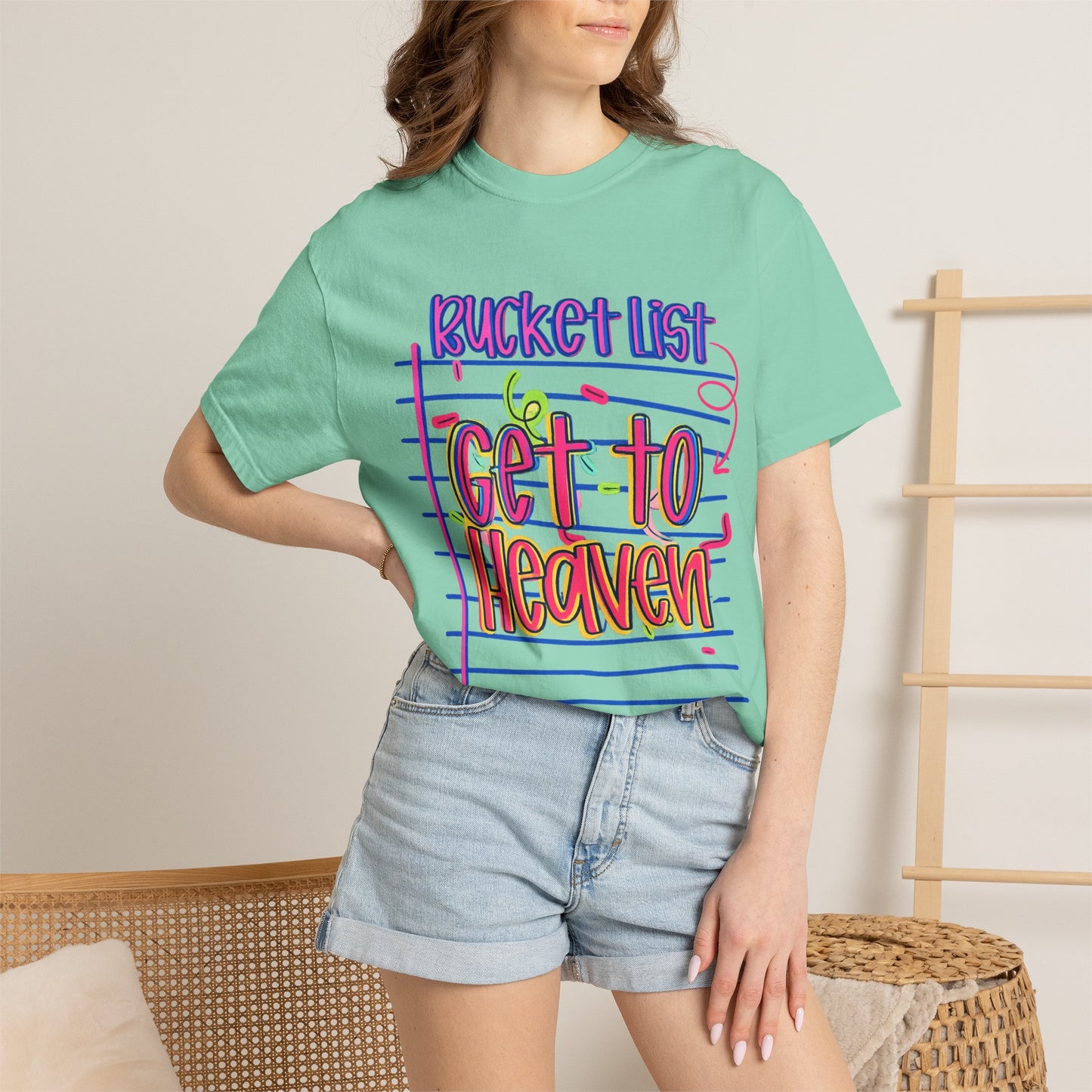 Get to Heaven T-Shirt — "Bucket List" Colorful Notebook Graphic