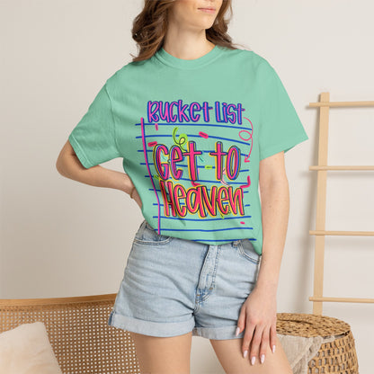 Get to Heaven T-Shirt — "Bucket List" Colorful Notebook Graphic