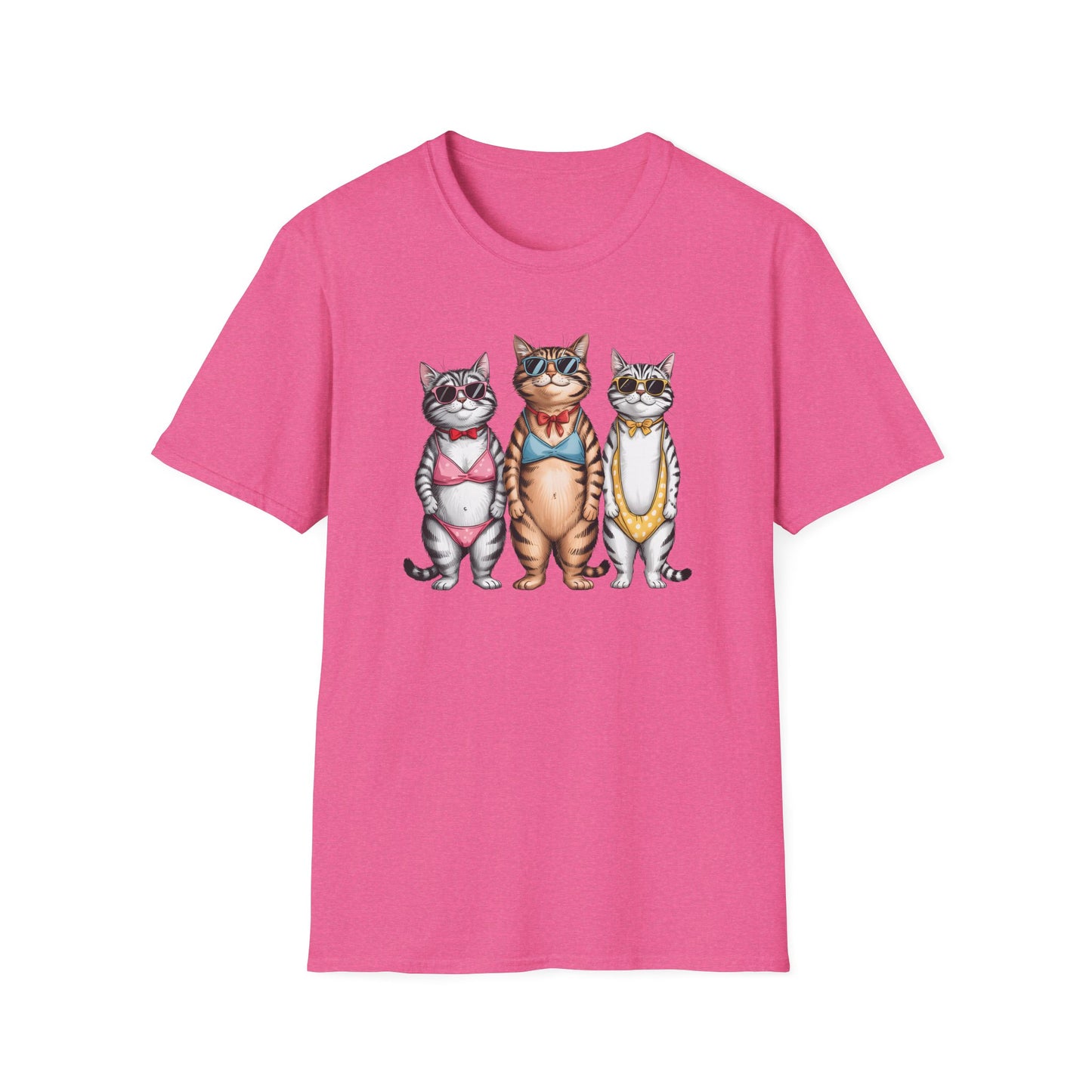 Funny Cats in Bathing Suits T-Shirt — Retro Trio Cat Beach Tee