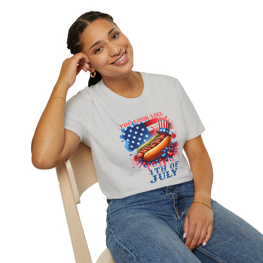4th of July Hot Dog T-Shirt - American Flag BBQ Patriotic Tee