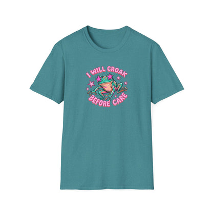 Funny Frog T-Shirt — "I Will Croak Before I Care" Cute Retro Frog Graphic Tee