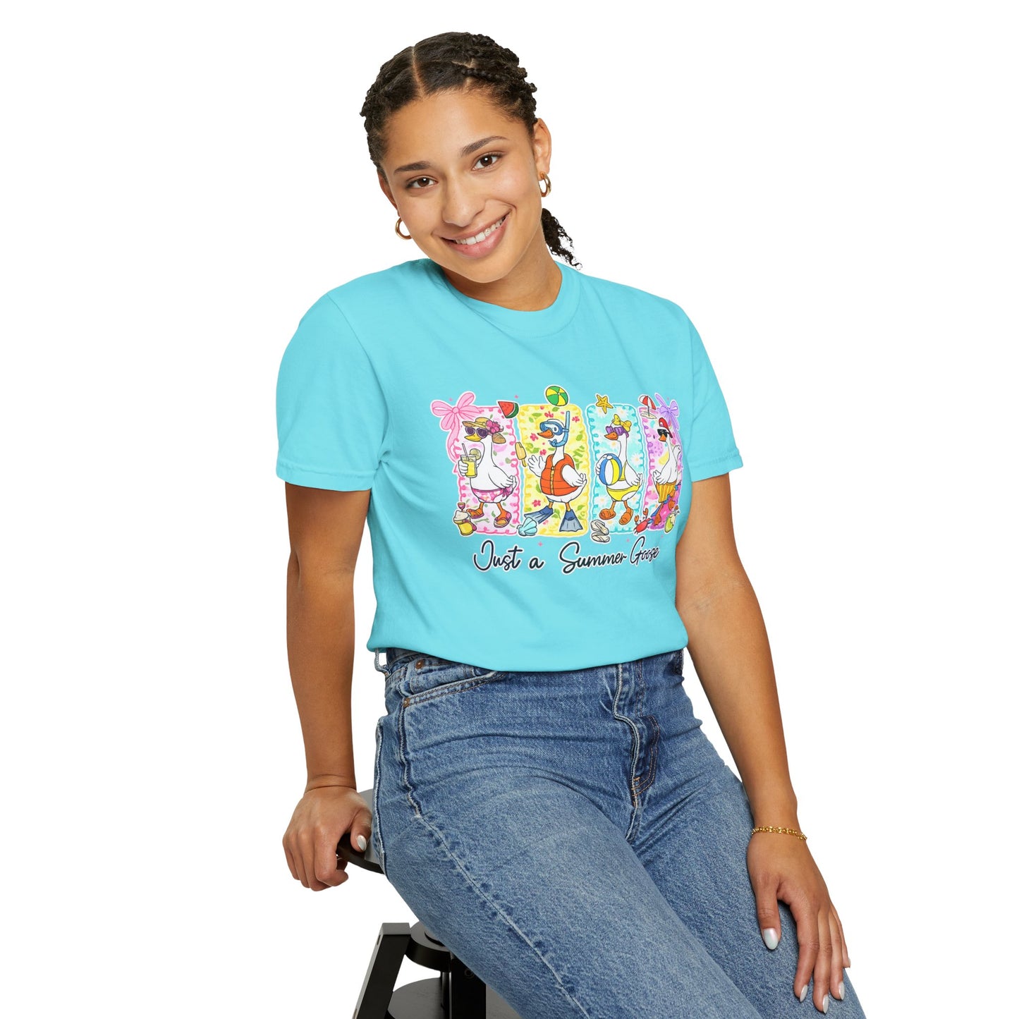 Summer Goose T‑Shirt — "Just a Summer Goose" Cute Beach Cartoon Tee