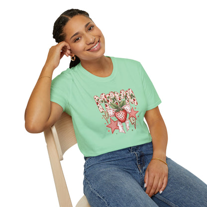 Strawberry Vibes T-Shirt — Retro Stars & Heart Graphic
