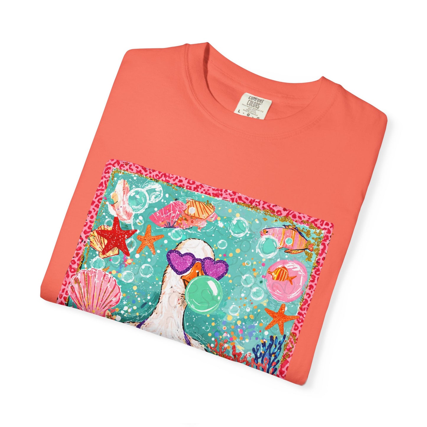 Sea Duck Mermaid T-Shirt — Whimsical Beach Graphic Tee with Sunglasses & Shell Bra