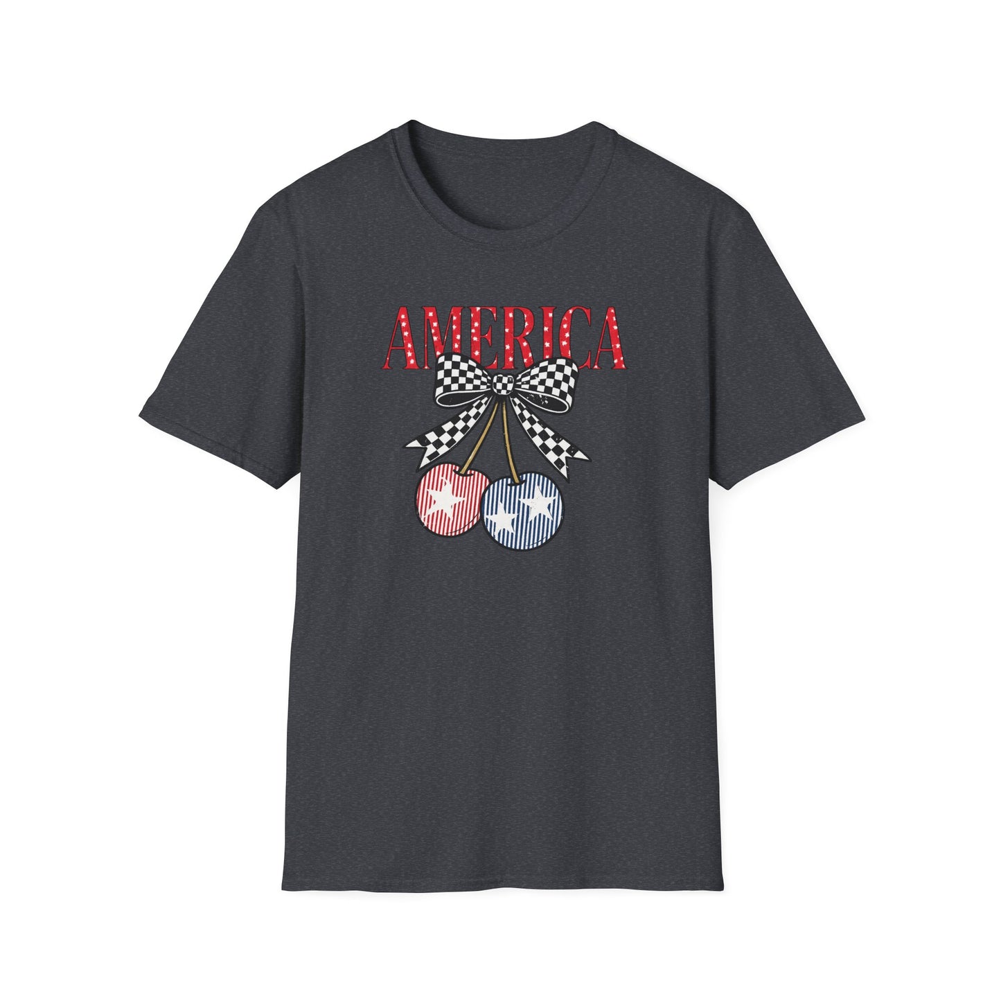 America Cherry Graphic T-Shirt – Patriotic Stars & Stripes Fourth of July Tee