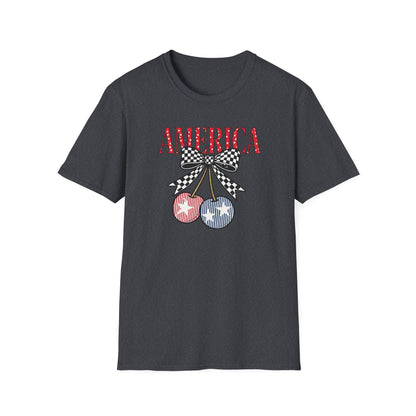 America Cherry Graphic T-Shirt – Patriotic Stars & Stripes Fourth of July Tee
