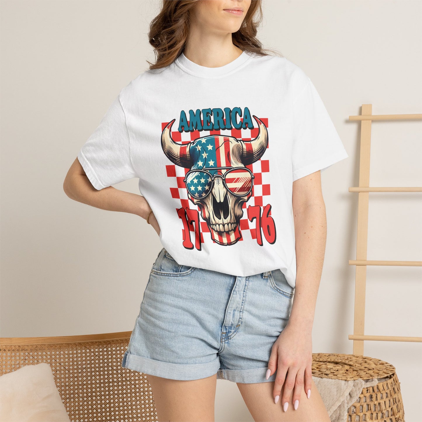 America 1776 Bull Skull T-Shirt — Patriotic Flag Graphic Tee for 4th of July