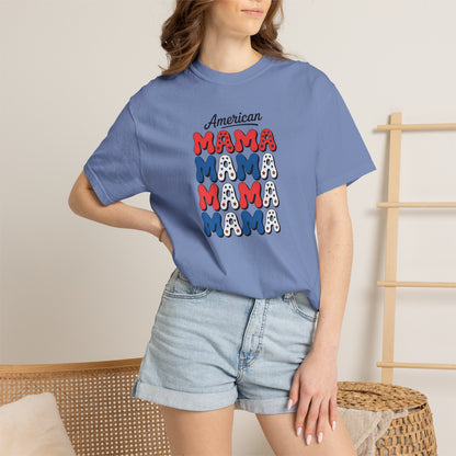 American Mama Graphic T-Shirt – Patriotic Red White Blue Mom Tee