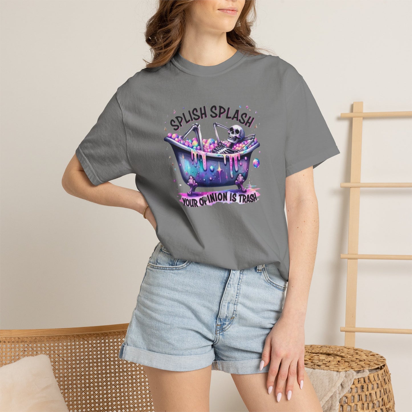 T-Shirt — 'Splish Splash Your Opinion Is Trash' Colorful Bathtub Graphic