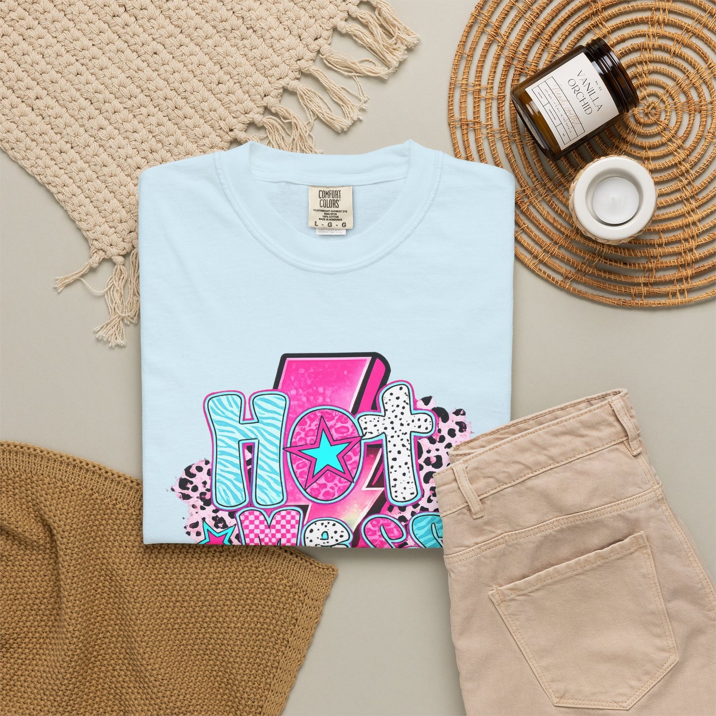 Retro Hot Mess Mama T-Shirt — Pink Lightning Graphic Tee