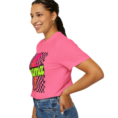 Mama Lightning Bolt T-Shirt — Retro Neon Checkered Graphic Tee for Moms