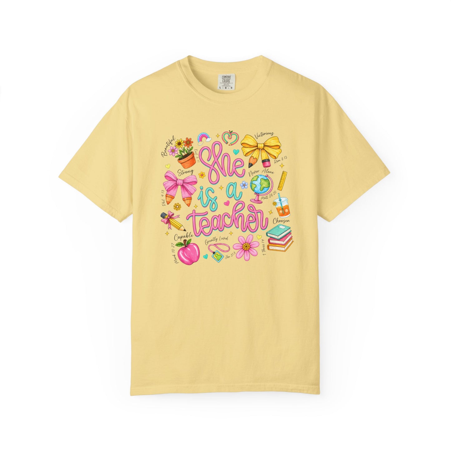 Teacher T-Shirt — "She is a Teacher" Cute School Supplies Design