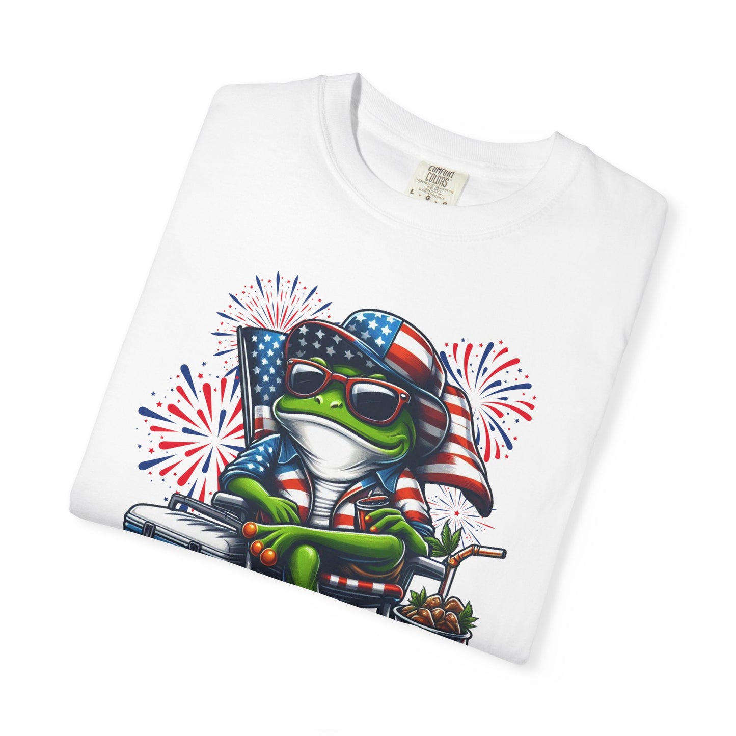 Patriotic Frog BBQ T-Shirt — Fourth of July Frog with American Flag Bandana