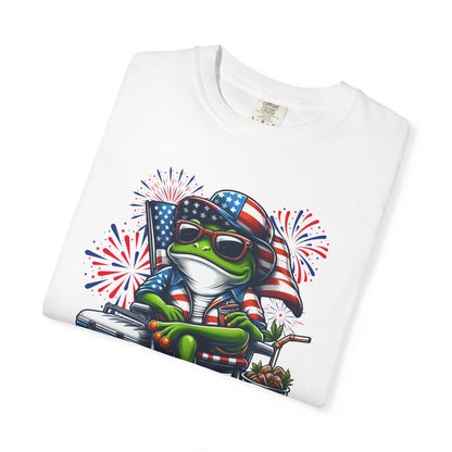 Patriotic Frog BBQ T-Shirt — Fourth of July Frog with American Flag Bandana