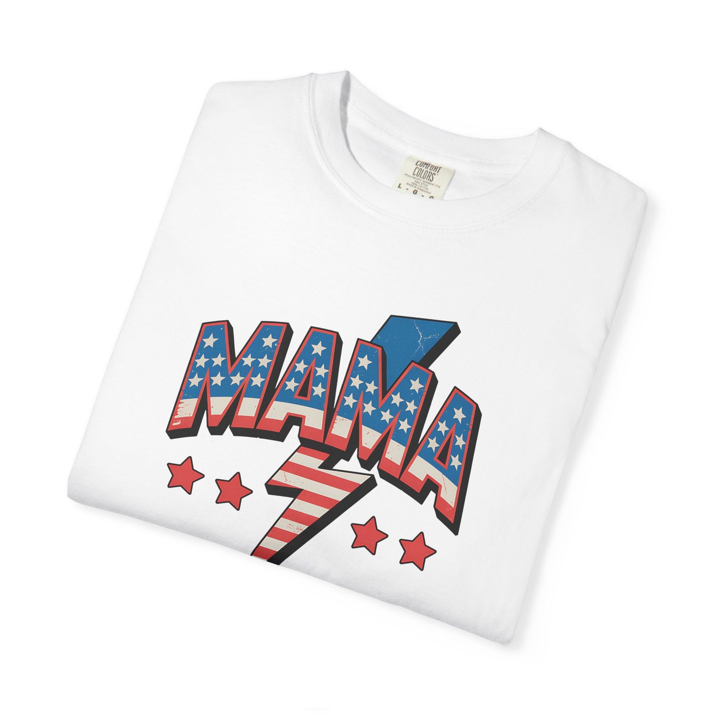 Mama Lightning Bolt Graphic Tee — Patriotic Stars & Stripes Mom T-Shirt