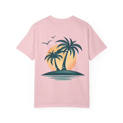 Palm Island Sunset T-Shirt — Tropical Beach Graphic Tee