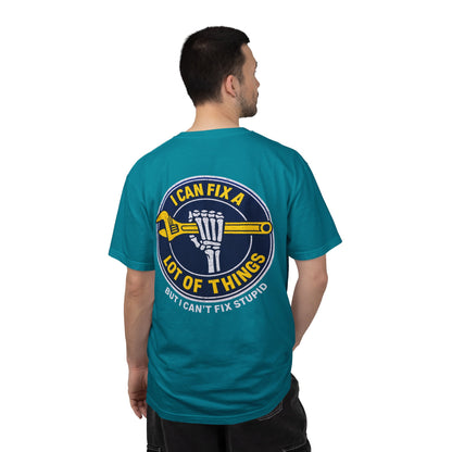 Mechanic T-Shirt — "I Can Fix a Lot of Things (But I Can't Fix Stupid)" Graphic Tee
