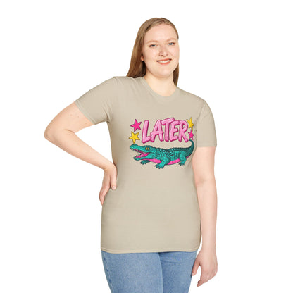 Later Alligator T‑Shirt — Retro Cartoon Gator "Later/After A While" Graphic Tee