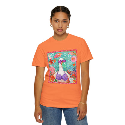 Sea Duck Mermaid T-Shirt — Whimsical Beach Graphic Tee with Sunglasses & Shell Bra