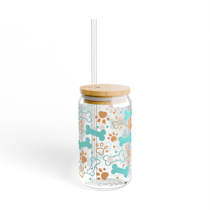 Dog Paw & Bone 16oz Sipper Glass – Reusable Straw Tumbler for Pet Lovers