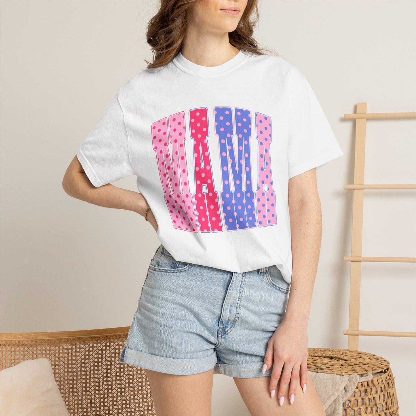 Mama Polka Dot Graphic T-Shirt — Pink & Purple Retro Mother's Day Tee
