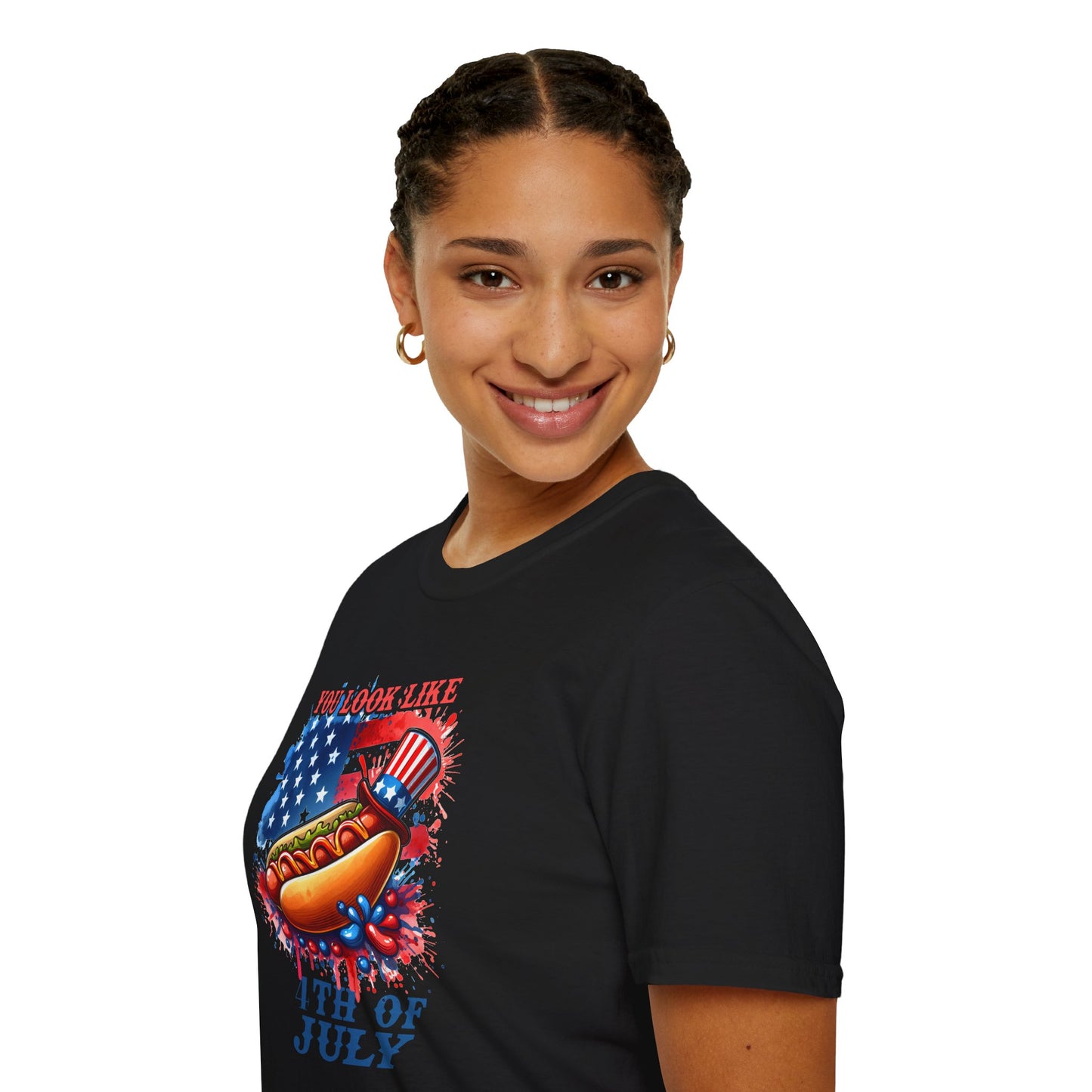4th of July Hot Dog T-Shirt - American Flag BBQ Patriotic Tee