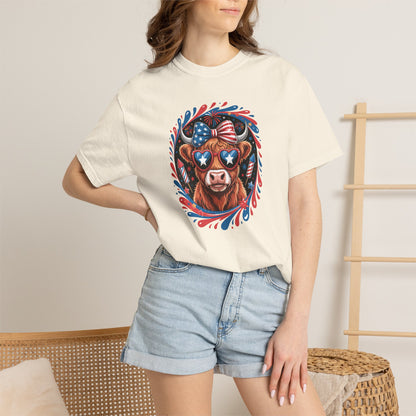 Patriotic Cow Graphic T-Shirt – USA Flag Sunglasses 4th of July Tee