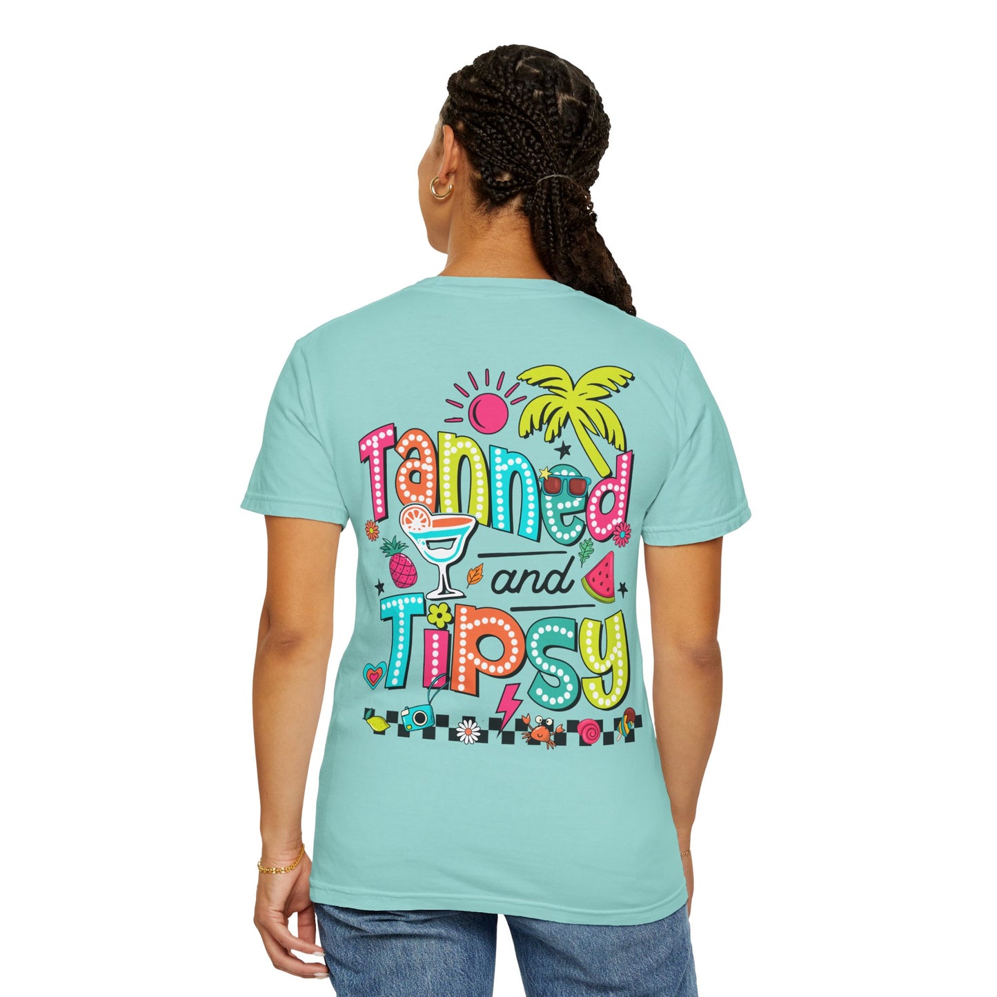 T-Shirt — "Tanned and Tipsy" Colorful Tropical Cocktail Tee