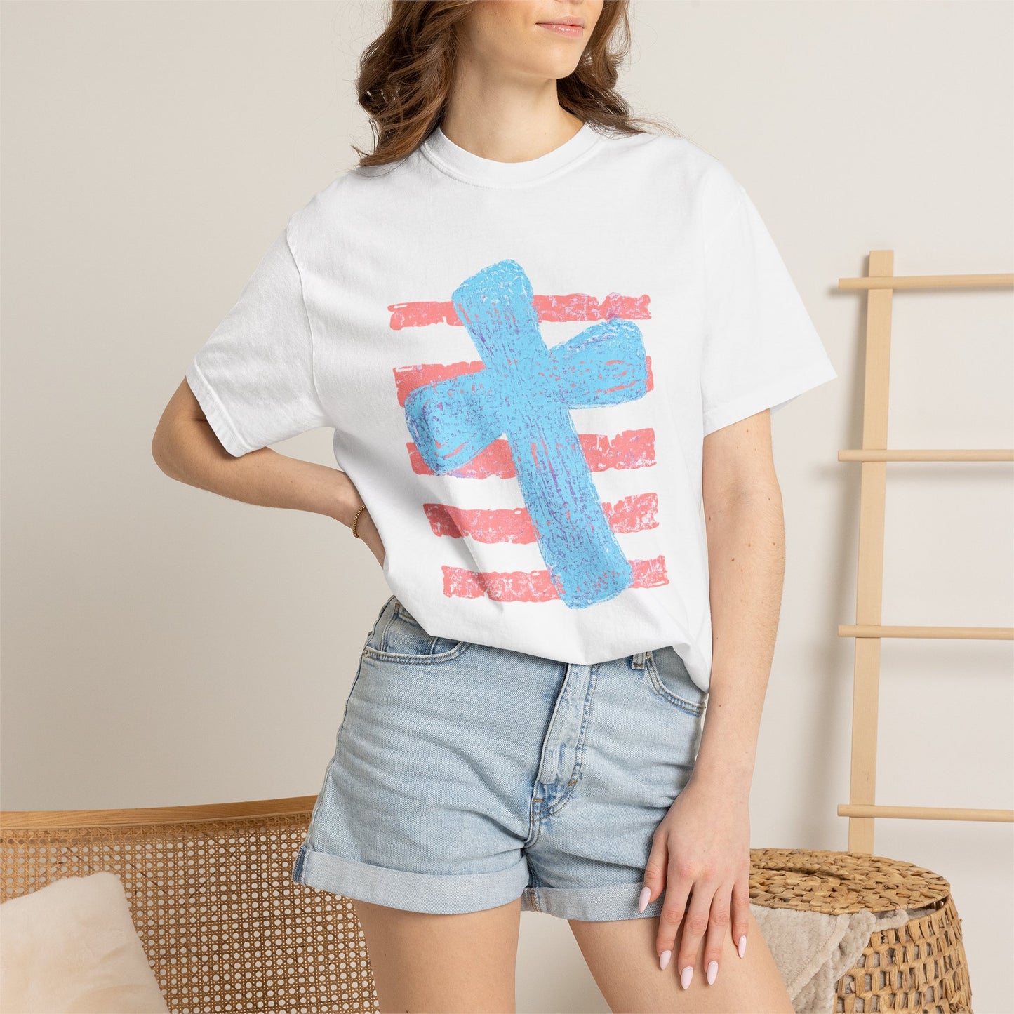 Cross & Stripes T-Shirt — Retro Coastal Church Graphic Tee